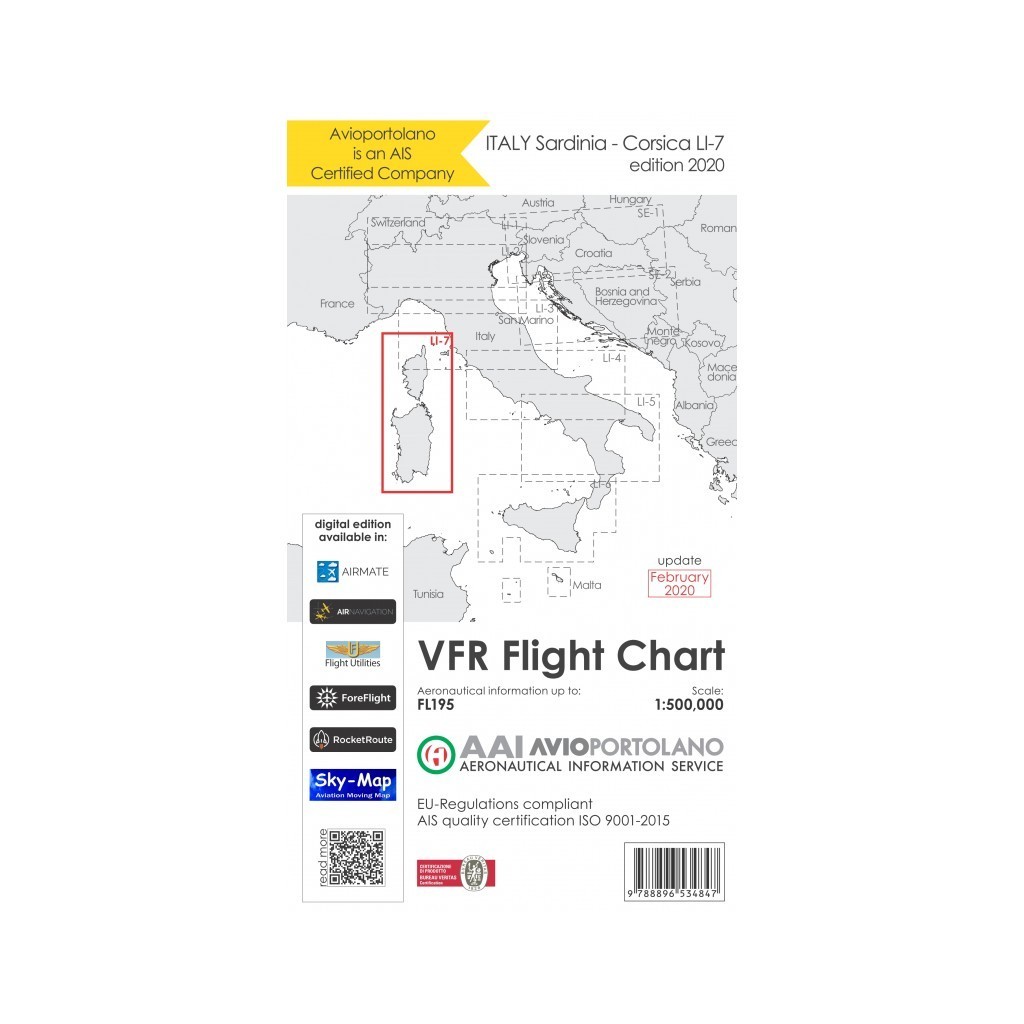 Carte Aeronautiche VFR Avioportolano edizione 2020- LI-7 Sardegna