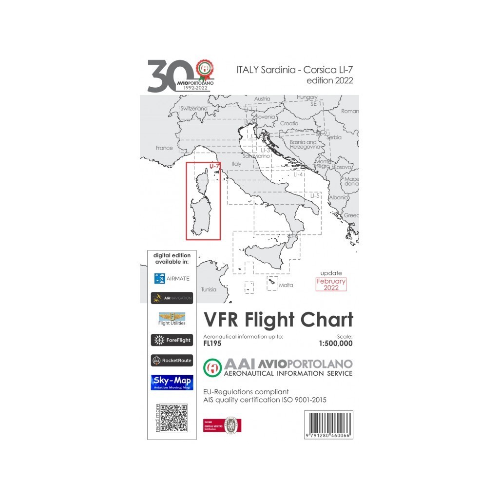 Carte Aeronautiche VFR Avioportolano edizione 2022 - LI-7 SARDEGNA CORSICA